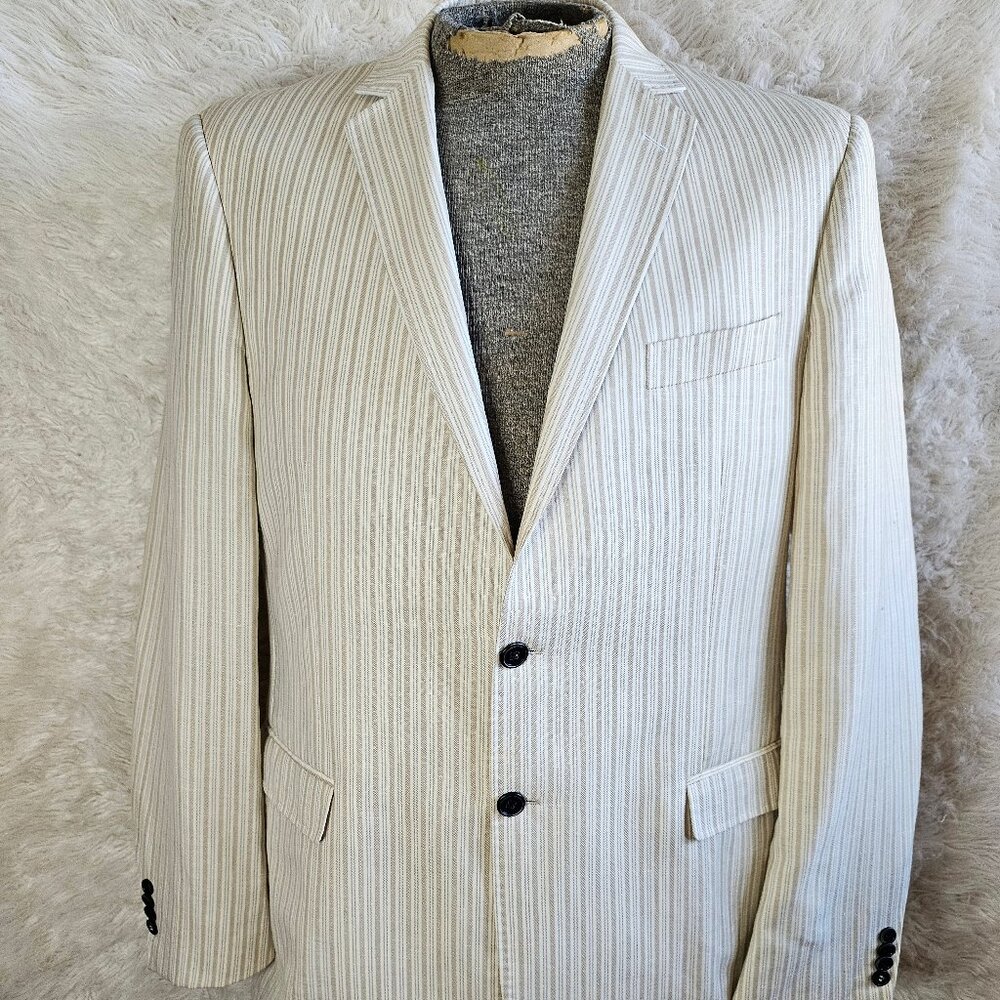 Italian Soft Men’s Linen Blend Beige Striped Event Casual Suit Size 44T/Medium